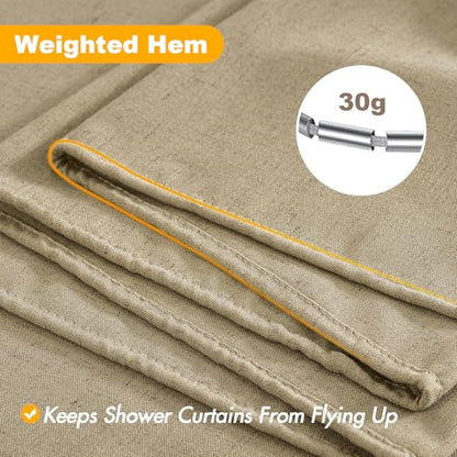 MIULEE Linen Buttonhole Fabric Shower Curtain Khaki W72*L80 12 Metal Hooks | Country Boho Farmhouse, Heavy, Shower Curtain Set, Thick Cloth Neutral Waterproof Curtains, Bathroom, Washable - color: Khaki, size: 72"W x 80"L (Pack of 1)