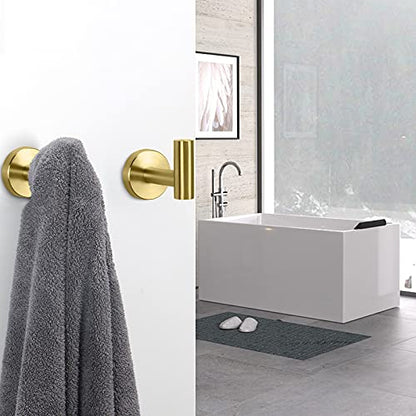 NearMoon Bath Towel Hooks- SUS 304 Stainless Steel Robe Hook Holder, Heavy Duty Coat Hook for Bathroom Livingroom Hotel Kitchen Garage, Wall Mounted (Brushed Gold, 4 Pack) - color: Brushed Gold, size: 4 Pack