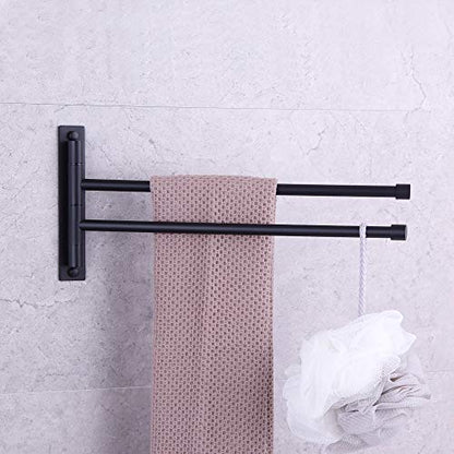 GERZWY Bathroom Swing Arm Towel Bars 2-Arm Wall Mount Stainless Steel Bath Towel Rack Hanger Towel Holder Organizer Matte Black HYG02-BK - color: Black