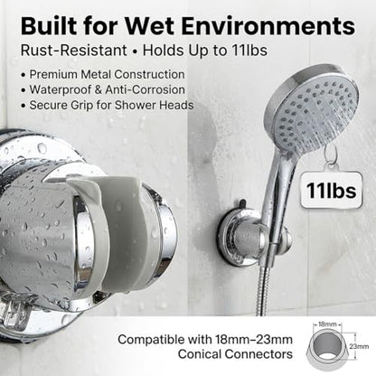 Shower Head Holder, No Drill Strong Suction Cup Shower Head Bracket, Adjustable Height & Angle Wall Mount for Handheld Showerhead, Reusable Tool-Free