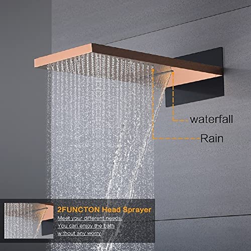 Cascada 9”x22” Contemporary shower system (Wall Mounted) with Single Handle Valve & 3 function (Rainfall, Waterfall & Hand Shower) (Brushed Nickel) - color: Brushed Nickel