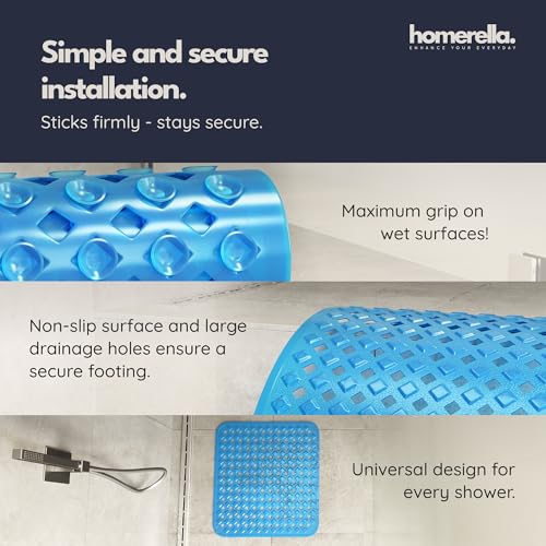 homerella Square Shower Mat Non Slip Anti Mold 21x21 Anti Slip Shower Mat | 100% BPA Free, Mildew Resistant, Machine Washable, Shower Mats for Inside Shower, Shower Floor Mat Mat Non Slip EU Certified - color: Clear Blue