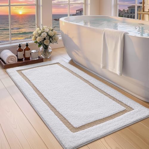 Color&Geometry White Bathroom Rugs 43x24, Extra Soft Absorbent Microfiber Bath Rugs, Non-Slip Bathroom mat, Washable Plush Bath Mats for Bathroom, Shower, Bathtub, Laundry, White Beige - color: B, size: 24"x44"
