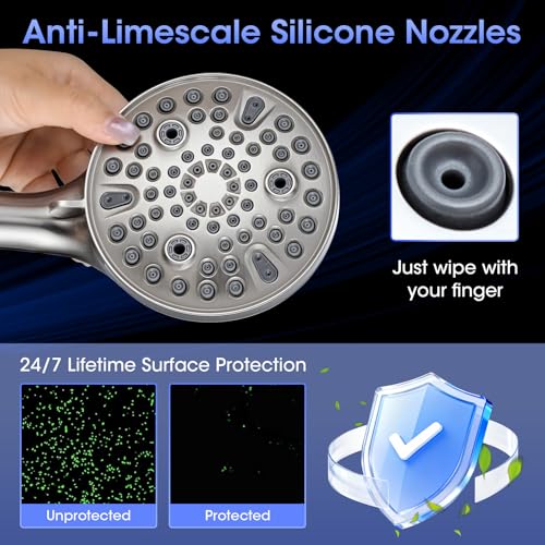 Shower Head with Handheld, High Pressure 10 Spray Built-in Pause & Power Wash, Anti-clog Nozzles, Detachable Hand Held Showerhead with Leakproof Stainless Steel Hose&Adjustable Bracket Brushed Nickel - color: Brushed Nicekl
