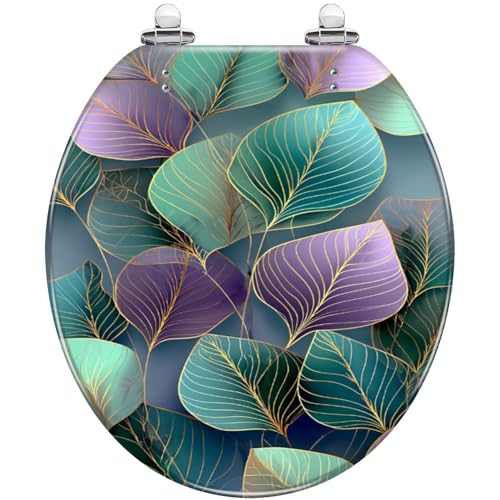 Round Resin Toilet Seat, Quietly Close Quick Release Hinges Cover | Toilet Lid Cover Easy to Clean and Install, Sophisticated Leaf Shaped Mosaic Soft Ambient Lighting Heavy Duty Toilet Seat - color: pattern7, size: O-shape