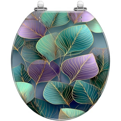 Round Resin Toilet Seat, Quietly Close Quick Release Hinges Cover | Toilet Lid Cover Easy to Clean and Install, Sophisticated Leaf Shaped Mosaic Soft Ambient Lighting Heavy Duty Toilet Seat - color: pattern7, size: O-shape
