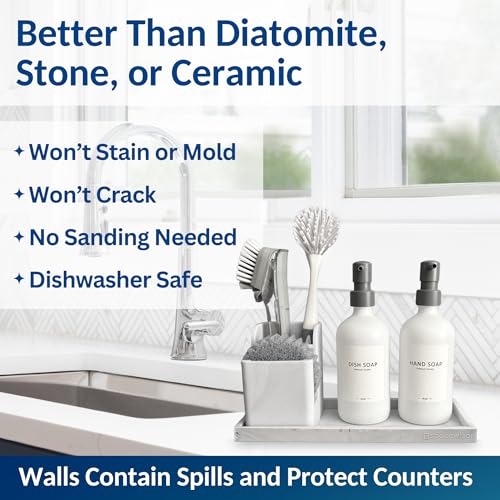 Silicone Countertop & Vanity Bathroom Tray – 2 PC 11.7" | Bathroom Tray Set, Bathroom Tray Countertop, Bathroom Counter Tray, Dish Soap Kitchen Tray & Bathroom Organizer Countertop - color: Marble Design, size: 2 PC Large - 11.7”