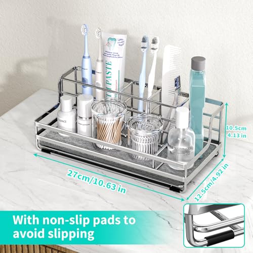 HapiRm Toothbrush Holders for Bathroom - 5 Partitions Bathroom Counter Organizer with Instant Drying Stone, Stainless Steel Countertop Storage Electric Toothbrush Toothpaste Holder - Silver - color: Silver