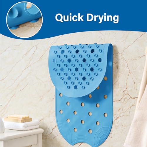 Rubber Bathtub Mat Shower Mat Non-Slip, 31x14 Inch, Bath Tub Floor Mat with Suction Cups and Drainage Holes, Blue - color: Blue, size: 31" x 14" (Oval)