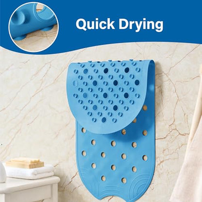 Rubber Bathtub Mat Shower Mat Non-Slip, 31x14 Inch, Bath Tub Floor Mat with Suction Cups and Drainage Holes, Blue - color: Blue, size: 31" x 14" (Oval)
