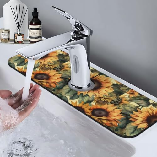 Diatomite Faucet Mat for Kitchen Fast Drying Sink & Bathroom Counter, Super Absorbent Water Sink Protectors Prevent Moisture Buildup, Sink Splash Guard Sunflower Pattern - color: Sunflowers1