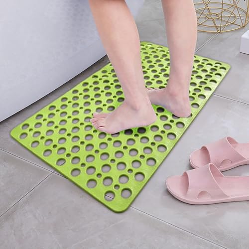 Bath Mat for Tub, 28 X 15 Inches Easy Clean Non Slip Machine Washable Large Bathroom Mat Set with Suction Cups and Drain Holes,Durable Grey Bath Mat for Home,Bathroom,Inside Shower Floor,Bathtub - color: Green