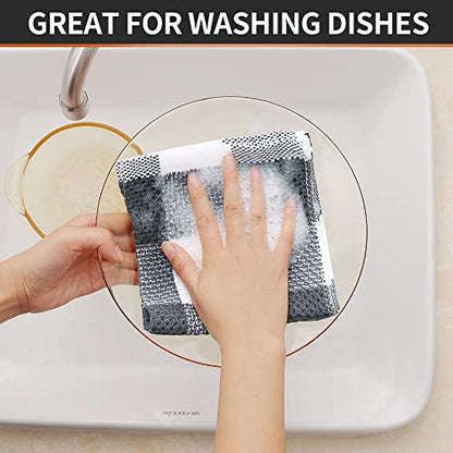 Homaxy Cotton Check 6 Pack Dish Cloths, 12" x 12", White & Dark Grey | Waffle Weave, Plaid, Super Soft and Absorbent Dish Rags, Quick Drying, Multi-Purpose - color: White & Dark Grey, size: 12 x 12 - 6 Pack