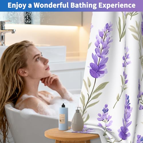 No Hook Shower Curtain and Liner Set, Lavender Shower Curtain with Snap in Liner and Mesh Top Window, Purple Floral Waterproof Fabric Shower Curtains with Weighted Hem for Bathroom Hotel, 71x74 Inches - color: Lavender Garden