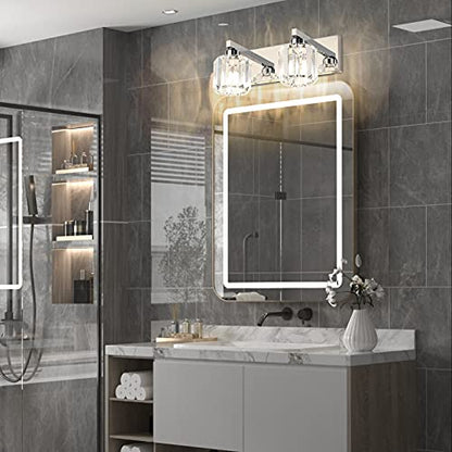 Aipsun Bathroom Vanity Lighting Fixtures Crystal Vanity Lights for Bathroom 2 Lights Stainless Steel Wall Lighting Fixtures(Exclude Bulb) - color: Chrome (Round), size: 15 inch
