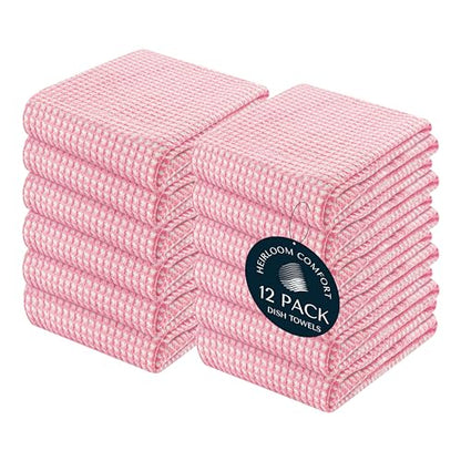 12 Pack Dual Tone Waffle Weave Kitchen Towels, 16x26 Inch, 100% Cotton, Absorbent, Fast Dry Dishcloth Set, Soft and Durable, Baby Pink - color: Light Pink, size: 16 x 26 - Pack of 12