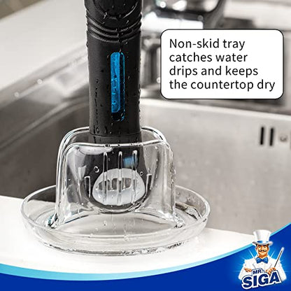 MR.SIGA Soap Dispensing Dish Brush Storage Set, Kitchen Brush with Holder | Dish scrubber with soap dispenser, dish soap brush with scraper