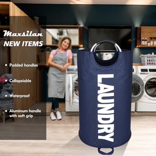 Maxsilan 125L X-Large Laundry Basket, Freestanding Tall Clothes Hamper, Collapsible Laundry Bag, Dark Blue - color: Dark Blue, size: 125L