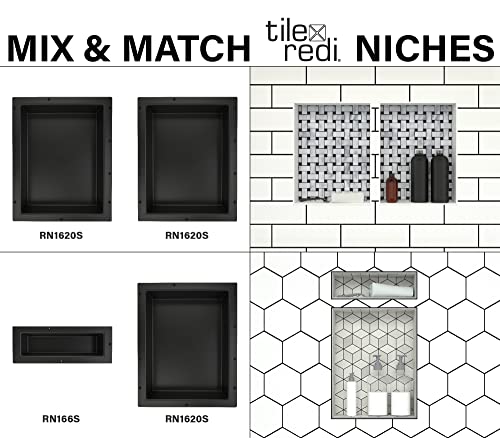 Tile Redi USA RN1620S-BI Redi Niche Single Recessed Shower Shelf, One Inner Shelf, 20" H x 16" W, Black - size: 20" H x 16" W (1 Shelf)