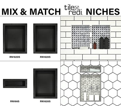 Tile Redi USA RN1620S-BI Redi Niche Single Recessed Shower Shelf, One Inner Shelf, 20" H x 16" W, Black - size: 20" H x 16" W (1 Shelf)