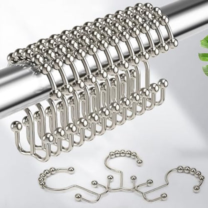 Shower Curtain Hooks Rings, Rust Resistant Metal Double Glide Shower Hooks Rings for Bathroom Shower Rods Curtains, Set of 12 Hooks - Nickel