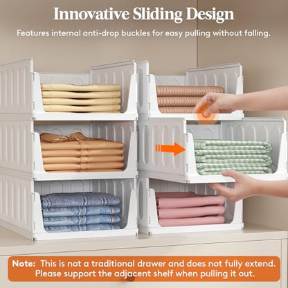 Lifewit Stacking Closet Organizers Shelf for Clothes 6 Pack 14" Depth | open front basket, top shelf storage bins, store clothing sweater jeans, for Pantry, Kitchen, Dorm