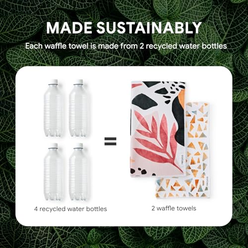 RECYCO Waffle Kitchen Towel Set of 2 - Quick Dry Microfiber Sustainable Dish Towels - Ultra Absorbent Reusable Cleaning Tea Towels - Lightweight Hand Towels,16”x 28”, Boho Oasis - color: Boho Oasis