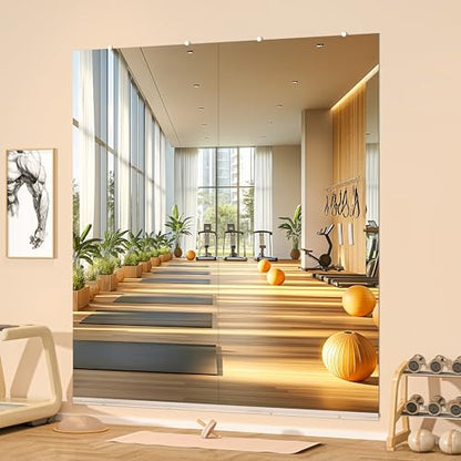 Hasipu Home Gym Mirror, 95"x40" Each, 2-Pack Frameless Wall Mounted Mirrors with Glass Clamps & 2 Aluminum Rail, Large Body Mirror for Home Gym, Yoga Studio, Bedroom, Silver Tempered Glass - size: 95"x40" - 2PCS