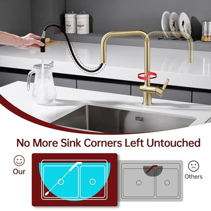 SUMERAIN Pull Out Kitchen Faucet with Dual Sprayer Mode, Brushed Gold | Single Hole, Stainless Steel, Modern Sink Faucet, Single Handle, 360° Swivel Spout, Easy Installation - color: Brushed Gold