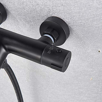 Thermostatic Bathtub Faucet with Handheld Shower Brass Black Shower System Wall Mounted Bathtub Mixer Taps for Bathroom