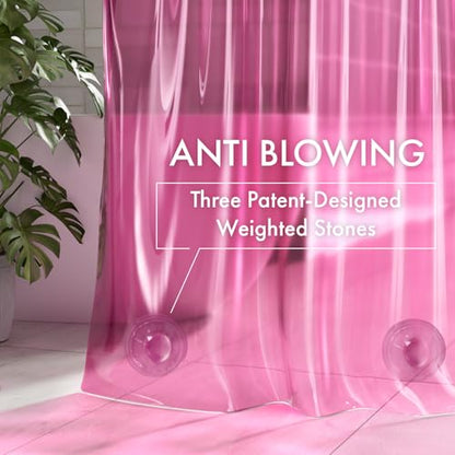 AmazerBath No Hook Shower Curtain and Liner 3-in-1, 8G Luxury Heavy Duty Clear Hot Pink No Hook Shower Curtain Liner, 72x75 Cute EVA Bathroom Weighted Plastic Shower Curtain with 3 Heavyweight Stones - color: Rainbow Vibrant Haven