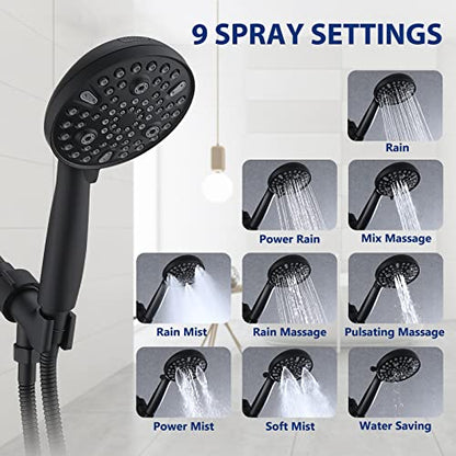 High Pressure 10 Setting Handheld Shower Head, 5" Detachable Showerhead Spray Built-in Power Wash to Clean Tub, Tile & Pets, 79" Extra Long Stainless Steel Hose, Adjustable Bracket - Matte Black - color: Black
