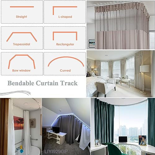 LIYI929GP Flexible Bendable Ceiling Curtain Track Wall Mount, Sliding Ceiling Track System Aluminum Heavy Duty Room Divider Curtain Rod for Hang Curtains, Curved Shower, RV Curtain Rails, Bay Windows - color: White, size: 1m-3.3ft