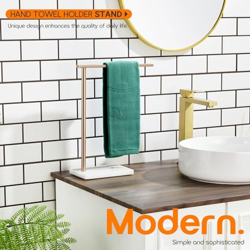 Hand Towel Bar for Bathroom Vanity Countertop 1-Tier Towel Holder Free Stand with Heavy Marble Base Thicken Steady, Champagne Bronze Stainless Steel AN7002CPG - color: Champagne Bronze, size: 1-Bar