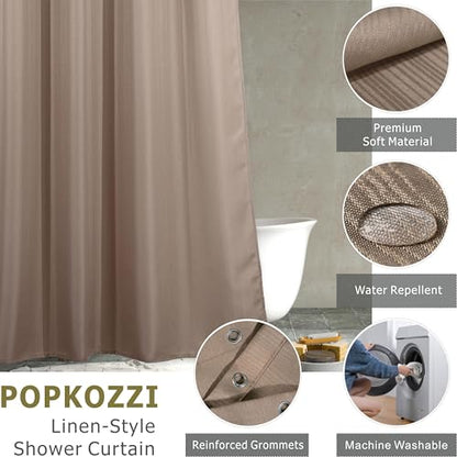Taupe Shower Curtain for Bathroom: Water Repellent Quick Dry - 96"Lx72"W | Striped Textured Linen Style 96 IN Extra Long Polyester Fabric Bath Curtain, Simple Elegant Lightweight Washable Semi-Sheer - color: Tan, size: 72"W x 96"L (Pack of 1)