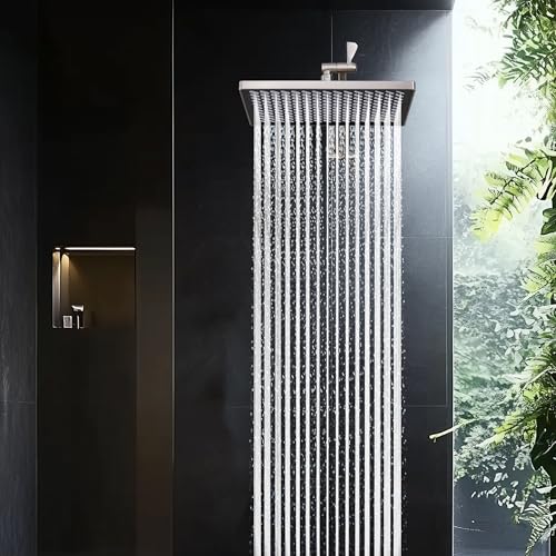 Cobbe Rainfall Shower Head for Bathroom, 11.8 Inch Large Rectangular with Adjustable Stainless Steel 11 Inch Extension Arm - Premium Quality Luxury Experience, No Tools Installation, Brushed Nickel - color: Brushed Nickel