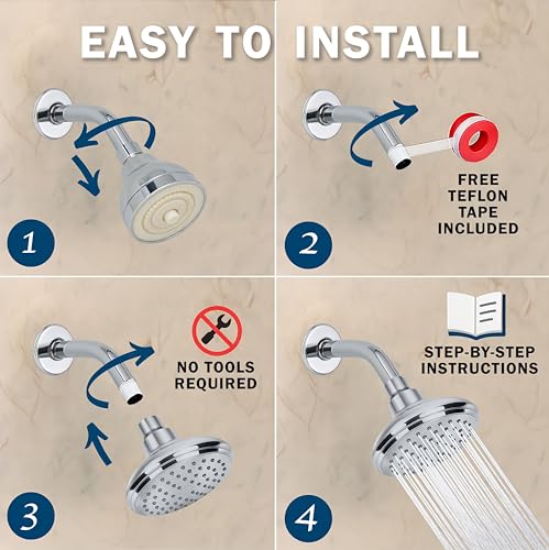 High Flow Shower Head - 2.5 GPM - Polished Chrome | 4 Inch Wall Mount Water Saving Bathroom Showerhead Nozzle For Boosting Low Pressure Showers With Adjustable Brass Ball Joint - color: Polished Chrome