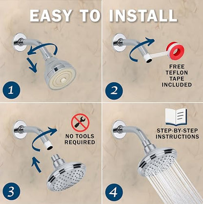 High Flow Shower Head - 2.5 GPM - Polished Chrome | 4 Inch Wall Mount Water Saving Bathroom Showerhead Nozzle For Boosting Low Pressure Showers With Adjustable Brass Ball Joint - color: Polished Chrome