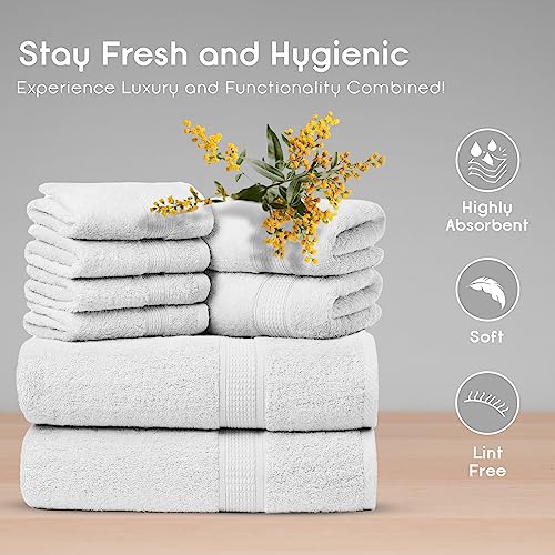 Ariv Towels Pack of 8, Premium Cotton Towel Set (2 Bath Towels + 2 Hand Towels + 4 Washcloths), Large, Super Soft, Quick Dry, Highly Absorbent for Home, Bathroom, Gym, Hotel & Spa - White - color: White, style: 8 piece Towel Set