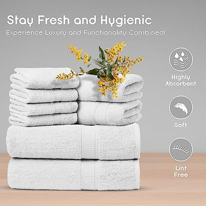 Ariv Towels Pack of 8, Premium Cotton Towel Set (2 Bath Towels + 2 Hand Towels + 4 Washcloths), Large, Super Soft, Quick Dry, Highly Absorbent for Home, Bathroom, Gym, Hotel & Spa - White - color: White, style: 8 piece Towel Set