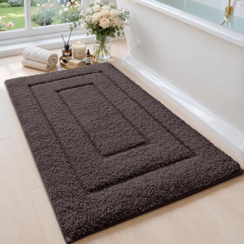 DEXI Bathroom Rugs 24x16, Non-Slip and Absorbent Bath Mat, Brown | Machine Washable, Soft Plush Microfiber Bathmat with Rubber Back, Quick Dry Small Rug for Shower, Tub, Sink - color: Brown, size: 24" X 16" (Rectangular)