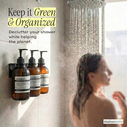MaisoNovo Shampoo and Conditioner Dispenser|Refillable Amber Black Set of 3 | No Drill Wall Mount - Shower Soap Dispenser · Holds Body Wash or Hand Soap · Wall Soap Dispenser - color: Amber Classic Set of 3