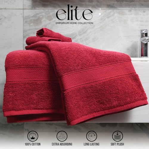ELITE Emporium Home Collection 8-Piece Cotton Bath Towel Set - Ultra Soft, 550 GSM, Quick-Dry Towels - Bath Sheet, Bath Towels, Hand Towels, Washcloths, Bath Mat - Luxury Bathroom Towel Set (Red) - color: Red