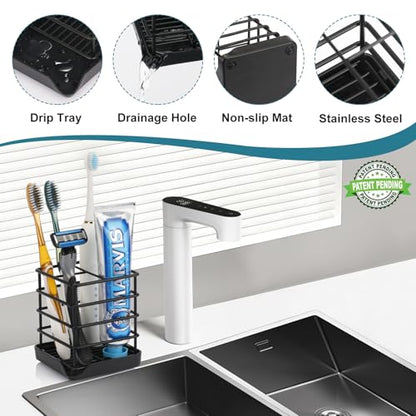 Toothbrush Holders for Bathroom,Black,Stainless Steel,Detachable,Tray,3 Slot - size: Small