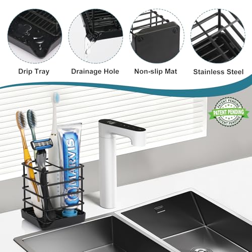 Toothbrush Holders for Bathroom,Black,Stainless Steel,Detachable,Tray,3 Slot - size: Small