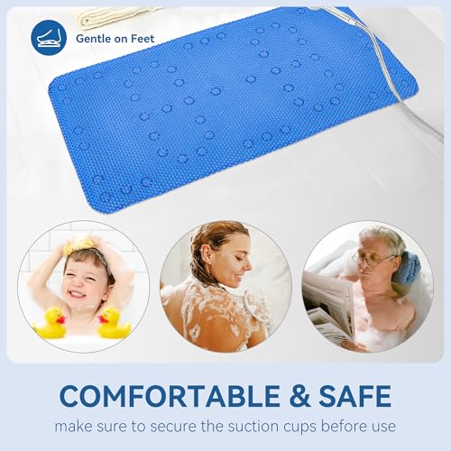 Bathtub Mat Non Slip, Soft Foam Bath Mat for Tub, Bathtub Mat with Drain Holes, Suction Cups Shower Mat (Royal Blue, 36''X17'') - color: Royal Blue