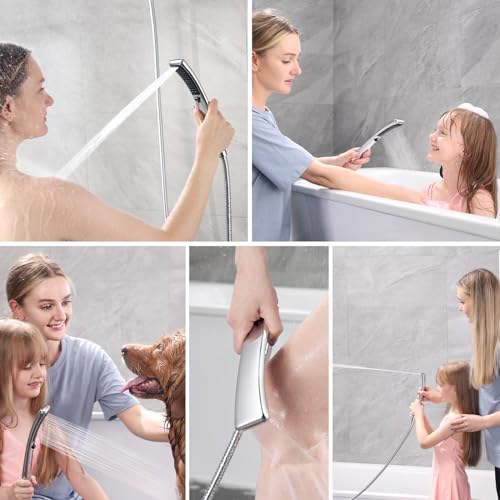 BRIGHT SHOWERS High Pressure Dual Shower Head Combo, Handheld Showerhead Rainfall Shower Head Set with Black Face, 60 Inch Long Stainless Steel Shower Hose, Chrome - color: Chrome, size: 1.8 Gallon Per Minute