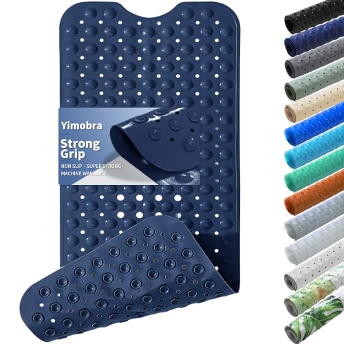 Yimobra Non Slip Bathtub Mat 40 x 16 Inch, Extra Long Shower Mat with Drain Holes, Machine Washable Baby Bath Mats, Strong Suction Cups for Bathroom Floor, Navy Blue - color: Navy Blue