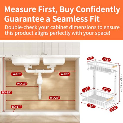 Under Sink Organizer, Under Sink Organizers and Storage, 2-Tier Pull Out Under Cabinet Organizer Storage Shelf, Metal Frame, Height Adjustable Rack for Bathroom Kitchen Pantry - style: White, 1-Pack