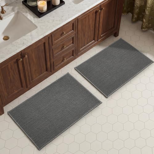 TYUU Bath Mat Set 2 Piece, Thin Bathroom Rugs Non Slip Washable Quick Dry | Non Slip Quick Dry Soft Absorbent Thin Low Pile Bathroom Mats, Washable Bath Rugs 2 Piece Set 20x30 in. Dark Grey - color: Dark Grey, size: 20"x30" + 20"x30"